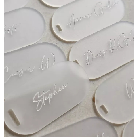 

Custom Hang Tag Akrilik Ganci Gantungan Kunci Acrylic Sandblast Frosted Doff Gantungan Gift Hampers