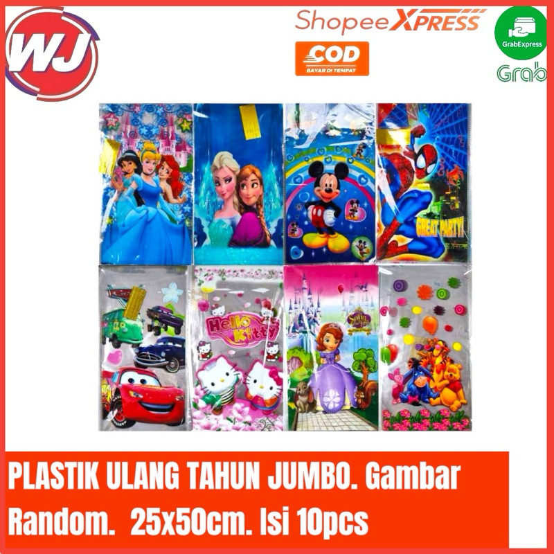 

PLASTIK ULANGTAHUN JUMBO 25x50cm. isi10pcs. Gambar Random