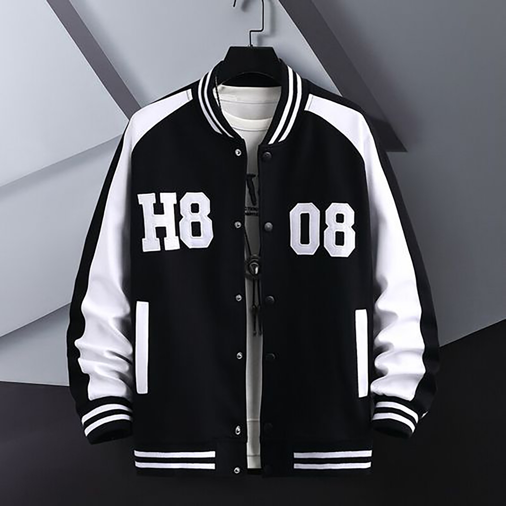 (S - 6XL ) Jaket Baseball Fleece Big Size INISIAL H8 08 ( BISA CUSTOM INISIAL WARNA SABLON BORDIR ) 