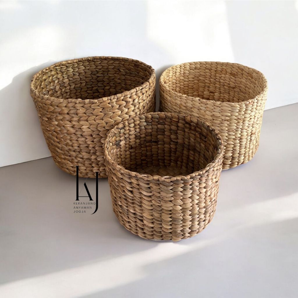 KAJ - Keranjang anyaman Bulat/Storage box/Laundry Basket /Storage Box Keranjang Bulat Anyaman Enceng