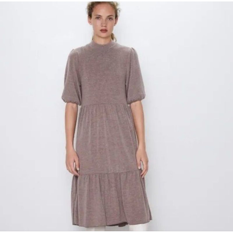 Zara Puff Sleeves Tier Mini Dress