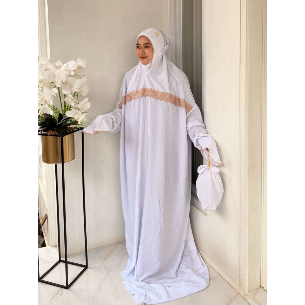 Mukena zainab haji dan umron Terusan berlengan saku rayon twill ARAFAH