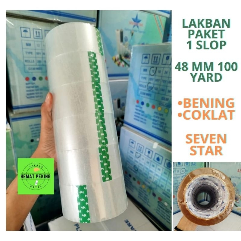 

Lakban 48mm 100y Bening Coklat 1 slop Seven Star
