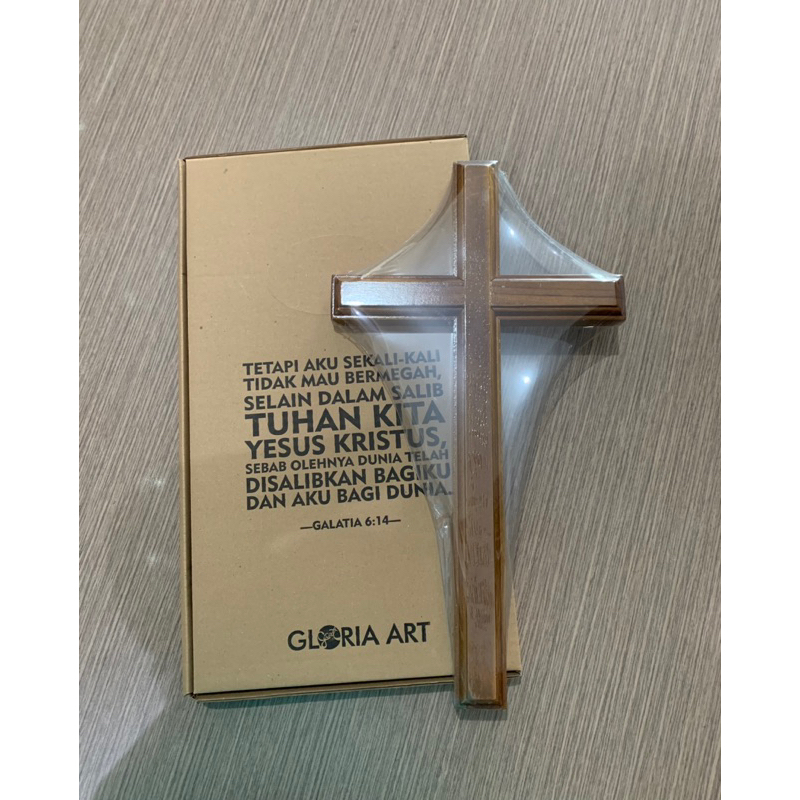 Salib Kayu Jati glossy kotak besar