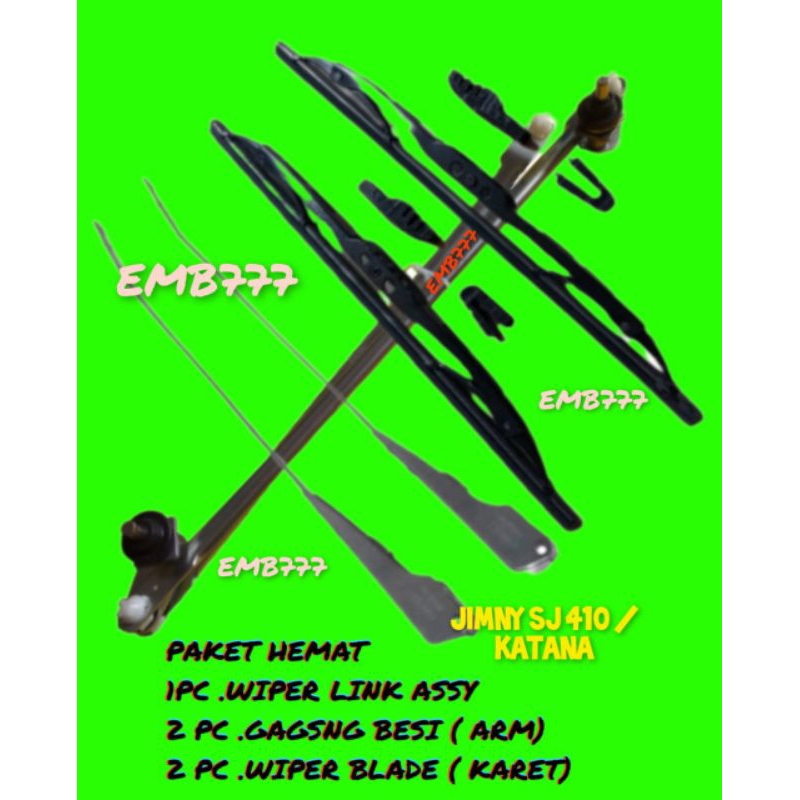 WIPER DEPAN SET WIPER LINK ARM KARET KIPAS KATANA JIMNY SJ410