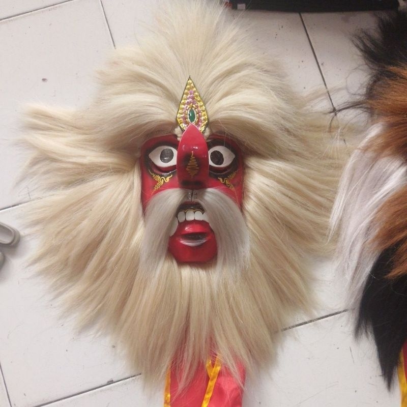topeng bujang ganong Ponorogo rambut sintetis warna putih full