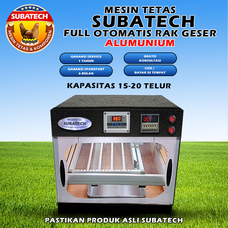 Mesin Tetas Telur Full Otomatis Penetas SUBATECH Rak Geser Kapasitas 15 20