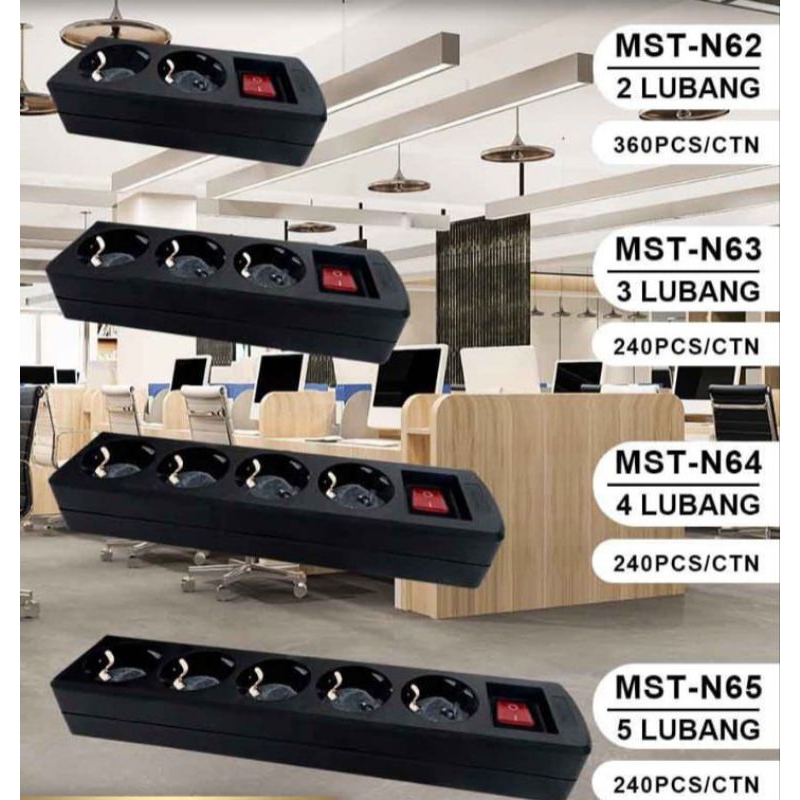 Outbow OB Stop Kontak Arde Polos Dengan Switch Tanpa Kabel 2 3 4 5 Lubang Hitam MYVO / Terminal + Sa