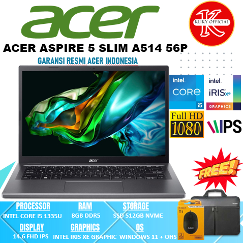 Laptop Baru Acer Aspire 5 A514 Intel Core i5 1335U Gen 13 Ram 8 GB Ssd 512 GB Garansi Resmi