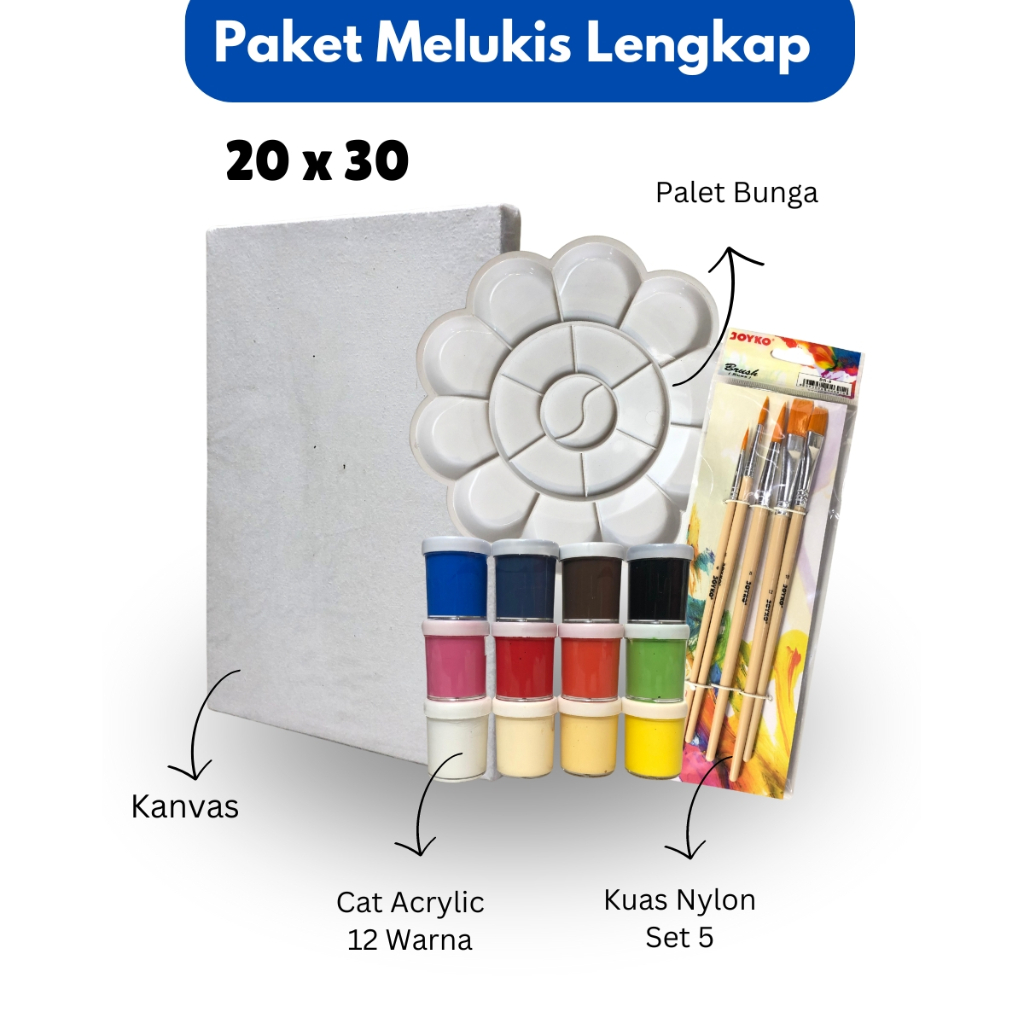

Paket Melukis Lengkap Set Lukis PerlengkapanSet 4 in 1 Set Kanvas 20 x 30 cm Kuas Palet & Cat Acrylic isi Lebih banyak 12 ML- Set ART ASIA