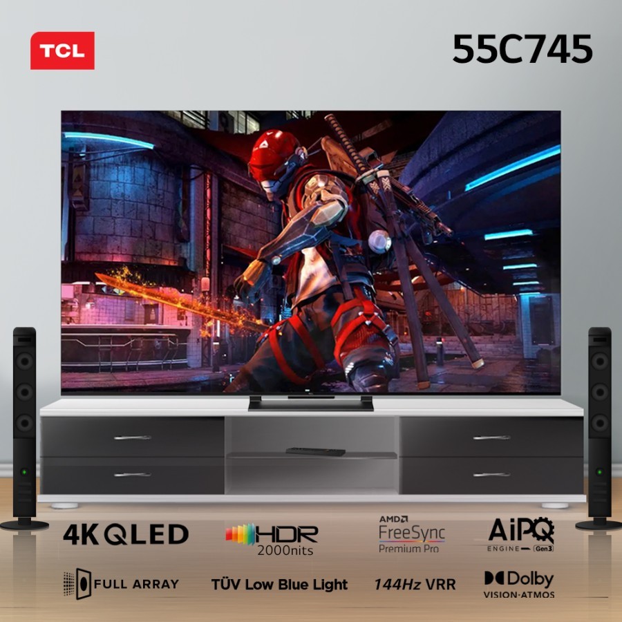 TCL 55C745 QLED 55 Inch  Gaming TV + Packing Kayu