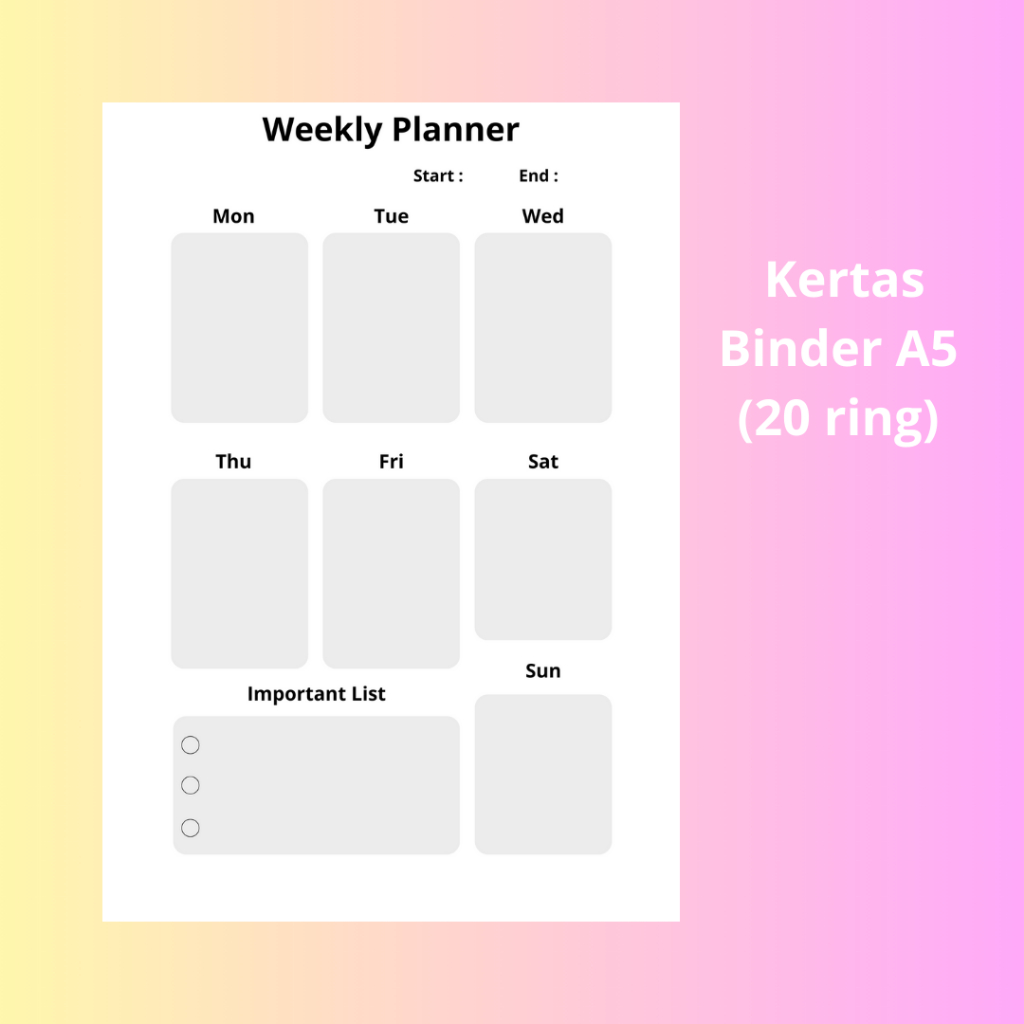 

Weekly Planner Gaya Klasik Kertas Binder A5 20 Holes Binder Planner Rencana Mingguan