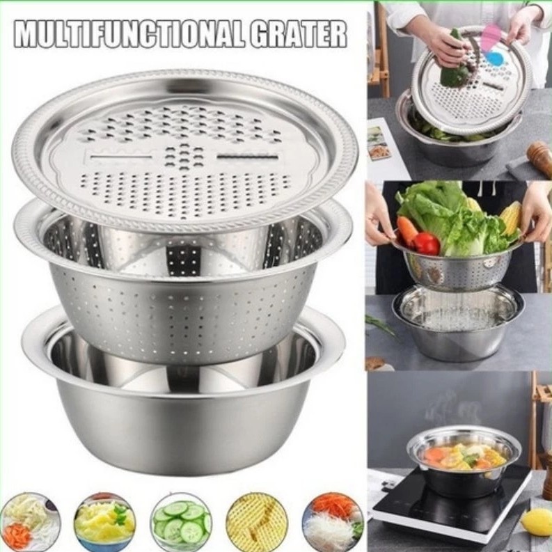 Parutan Wortel Serutan Wortel Material Multifungsi Versi Premium Baskom stainless Set Parutan Stainl