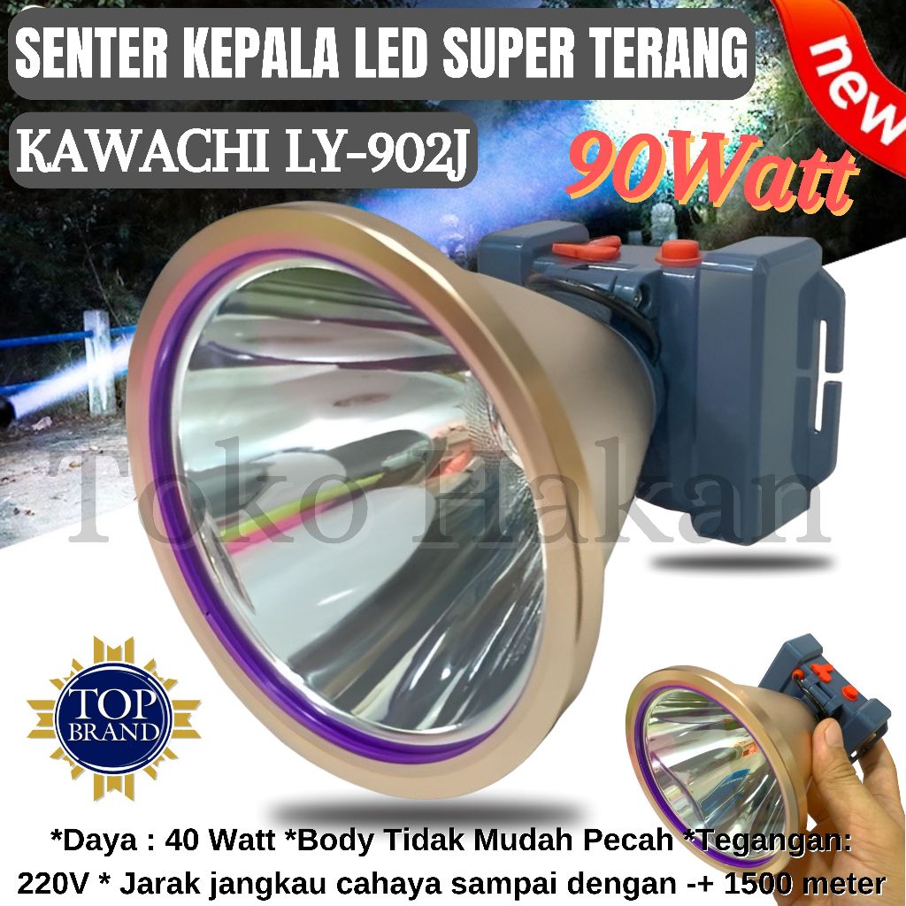 Senter Kepala Jumbo KAWACHI LY-902J LED 90 Watt Super Terang Tahan Hingga 20 Jam | Senter Kepala 90W