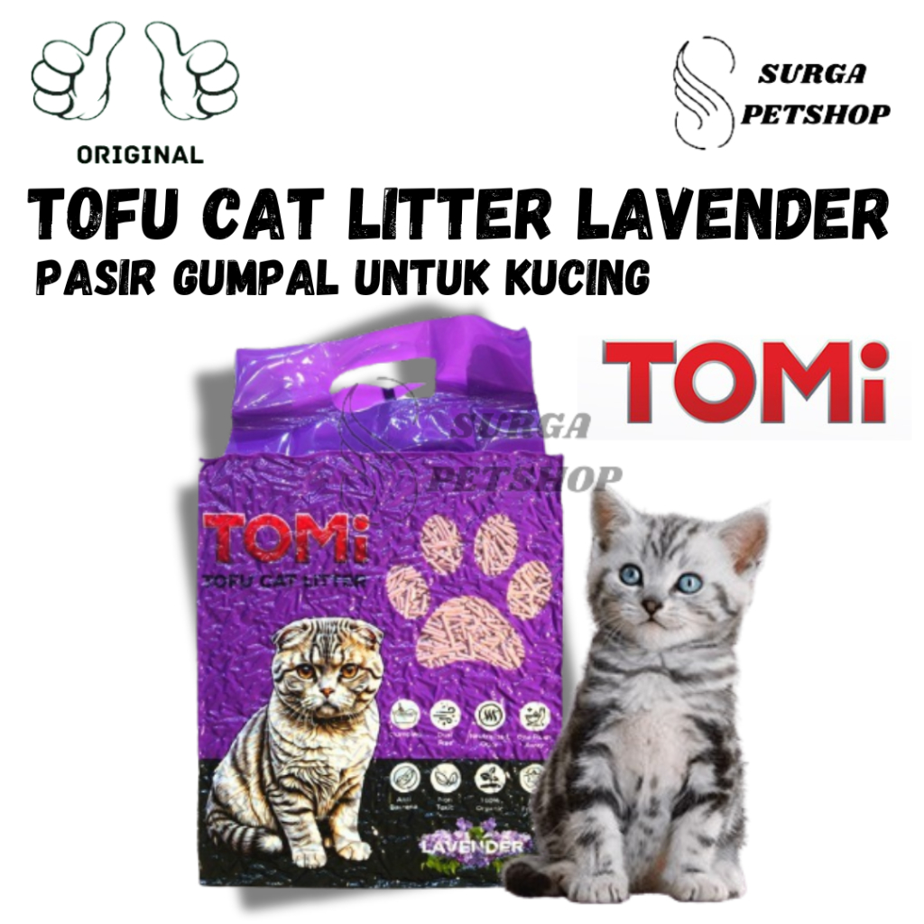 TOMI Tofu Cat Litter Lavender 7 L 2,5 kg Pasir Gumpal Untuk Kucing Flushable Aroma Lafender 7 Liter 