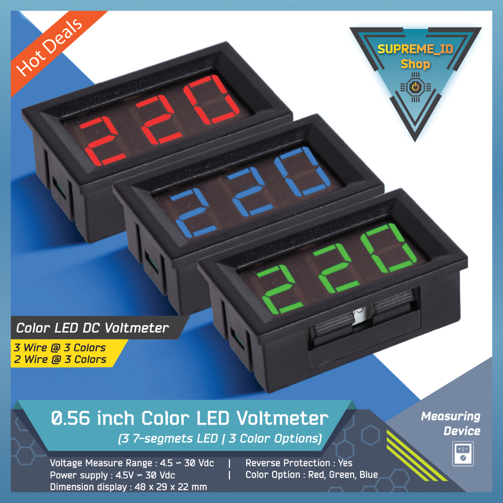 DC Digital LED Voltmeter 0.56in 0.56" 4.5~30V 2 / 3 kabel wire protection