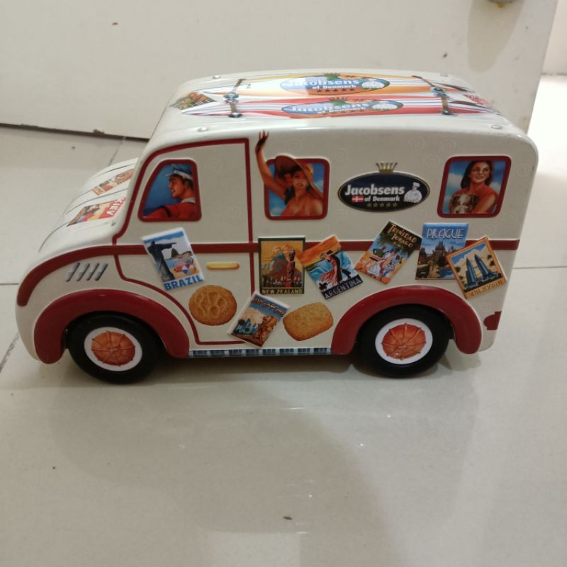 

Kaleng biskuit model mobil caravan van truck kotak pensil