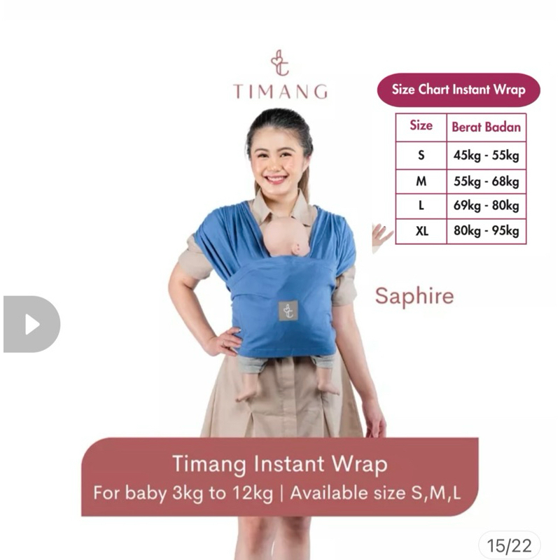 PRELOVED gendongan timang instant wrap warna saphire blue size M