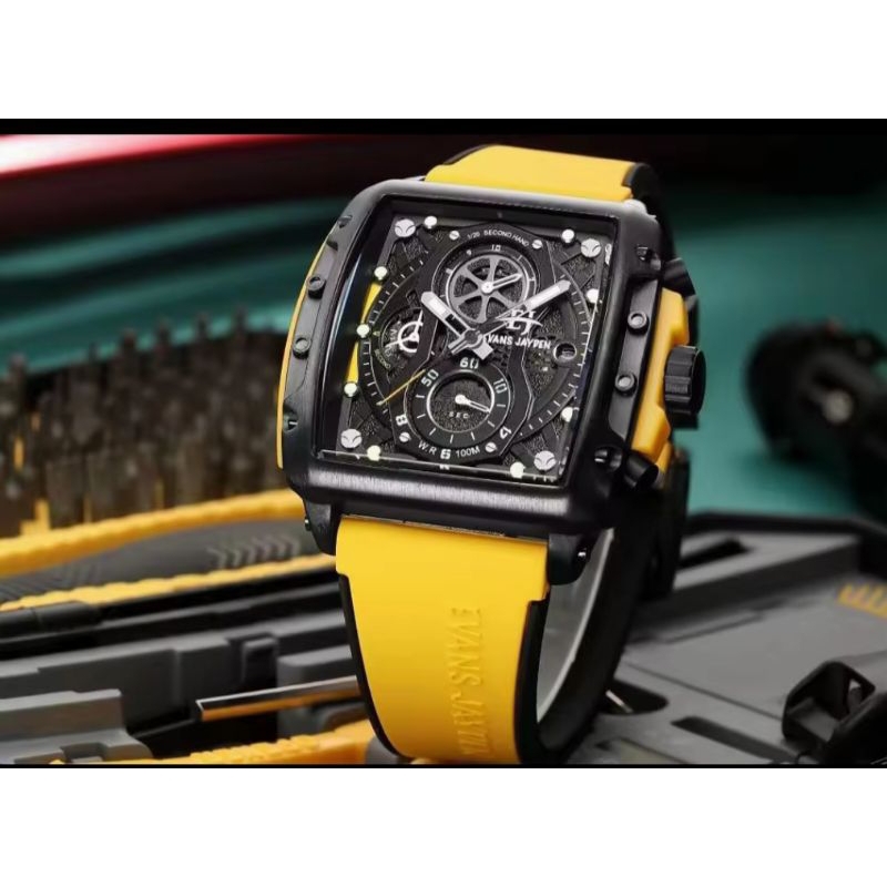 Evans Jayden 9550 Jam Tangan Pria Chronograf Strap Rubber Elastis Korea Fashion Anti Air