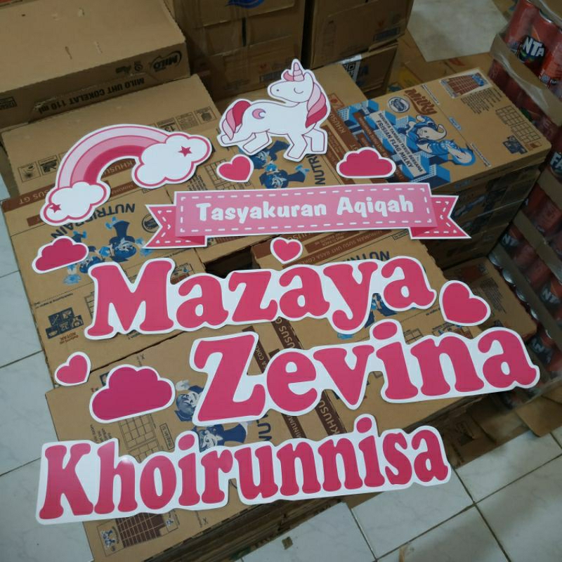 Dekorasi custom simple nama acara aqiqah tasmiyah tedak siten bisa 1 hari jadi