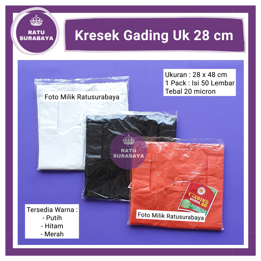Kantong Plastik Tas Kresek uk 28x48 Gading Surya isi 50 Lembar Tebal 0.2 Merah Putih Hitam