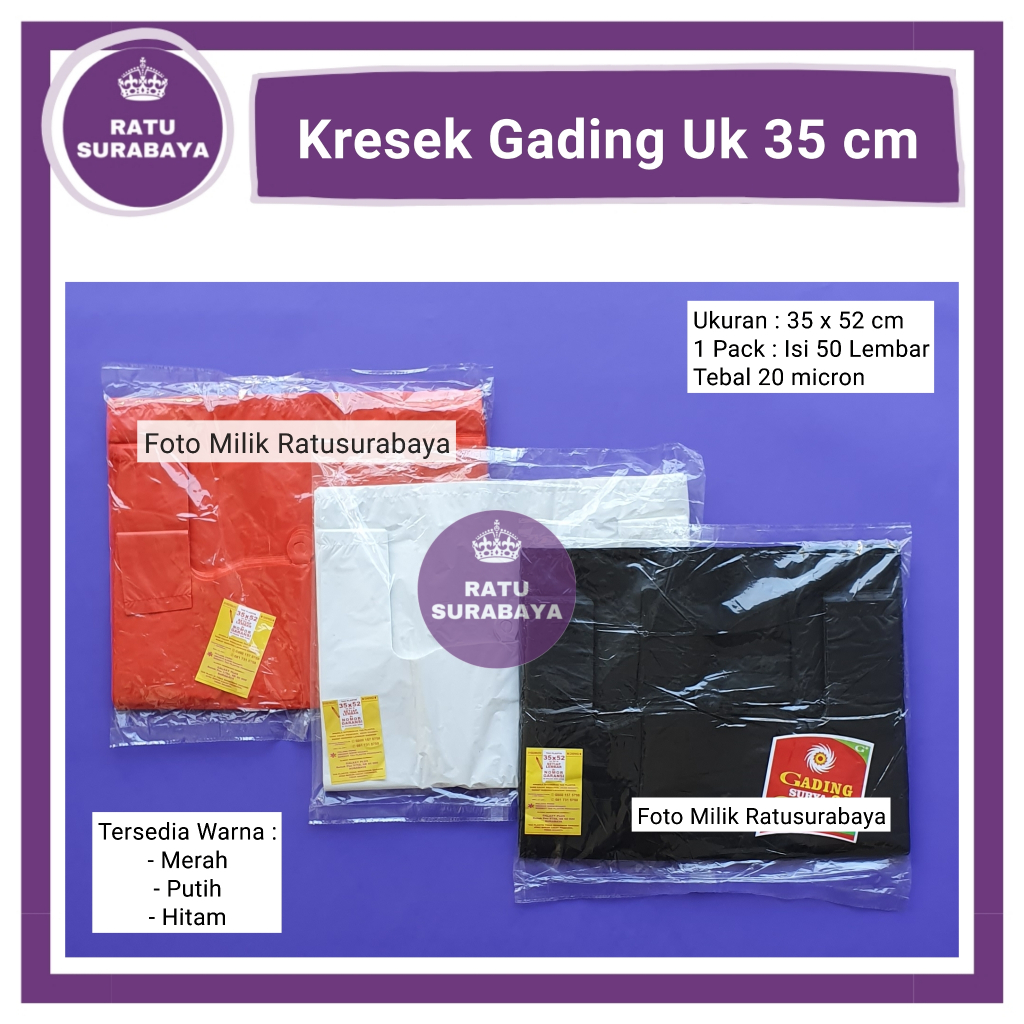Kantong Plastik Tas Kresek Besar uk 35x52 Gading Surya isi 50 Lembar Tebal 0.2 Merah Putih Hitam