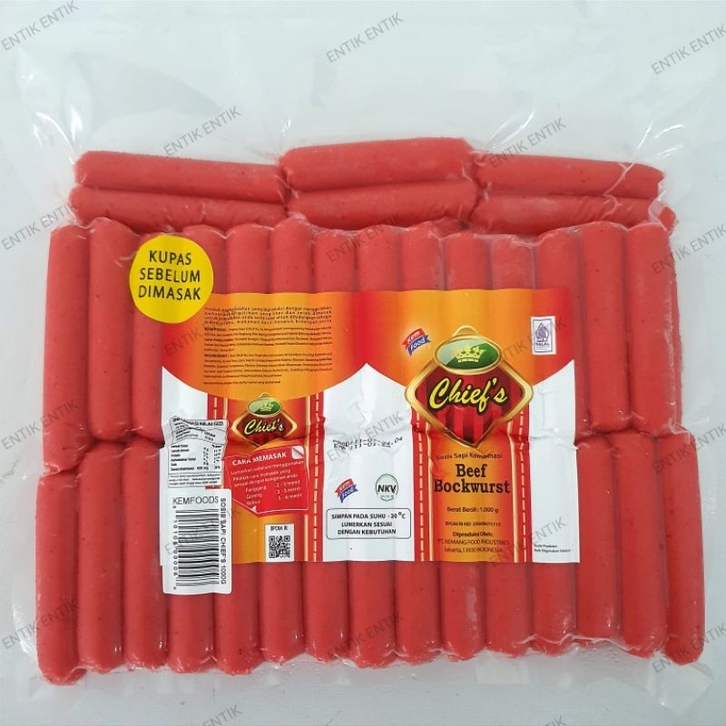 

Chief's Sosis Sapi Bockwurst | Beef Bockwurst Sausage Chiefs 1kg (64pcs)