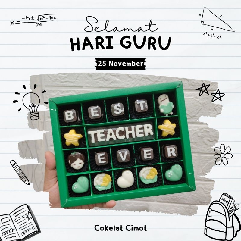 

Cokelat custom kado hari guru, kado perpisahan, hadiah teacher day, kado custom, cokelat karakter