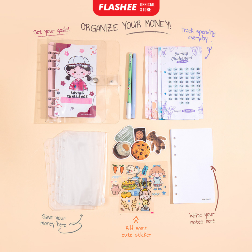 

Flashee Paket Binder Menabung Viral A6 Paket Binder Sinking Fund A6 Binder Menabung Lucu Sanrio