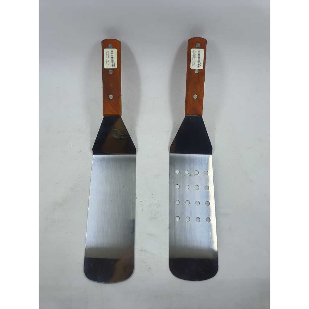 Spatula Turner Pizza Martabak Burger Roti Bakar Tepanyaki Stainless Steel Gagang Kayu JUMBO