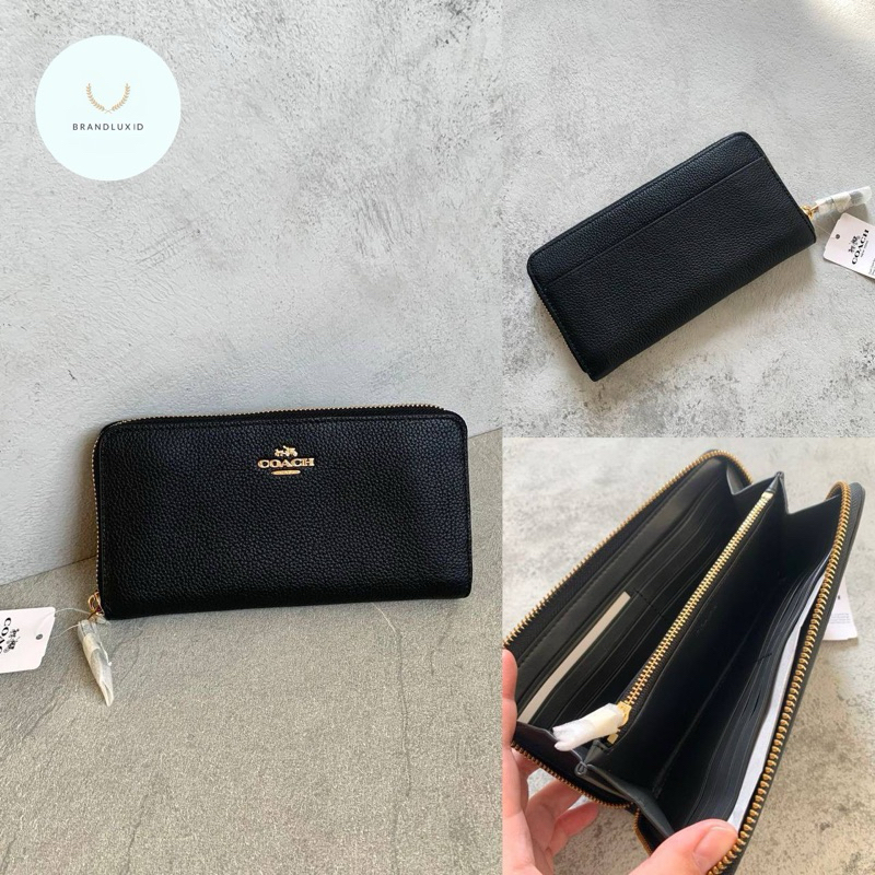 Coach Long Wallet Zipper Black GHW