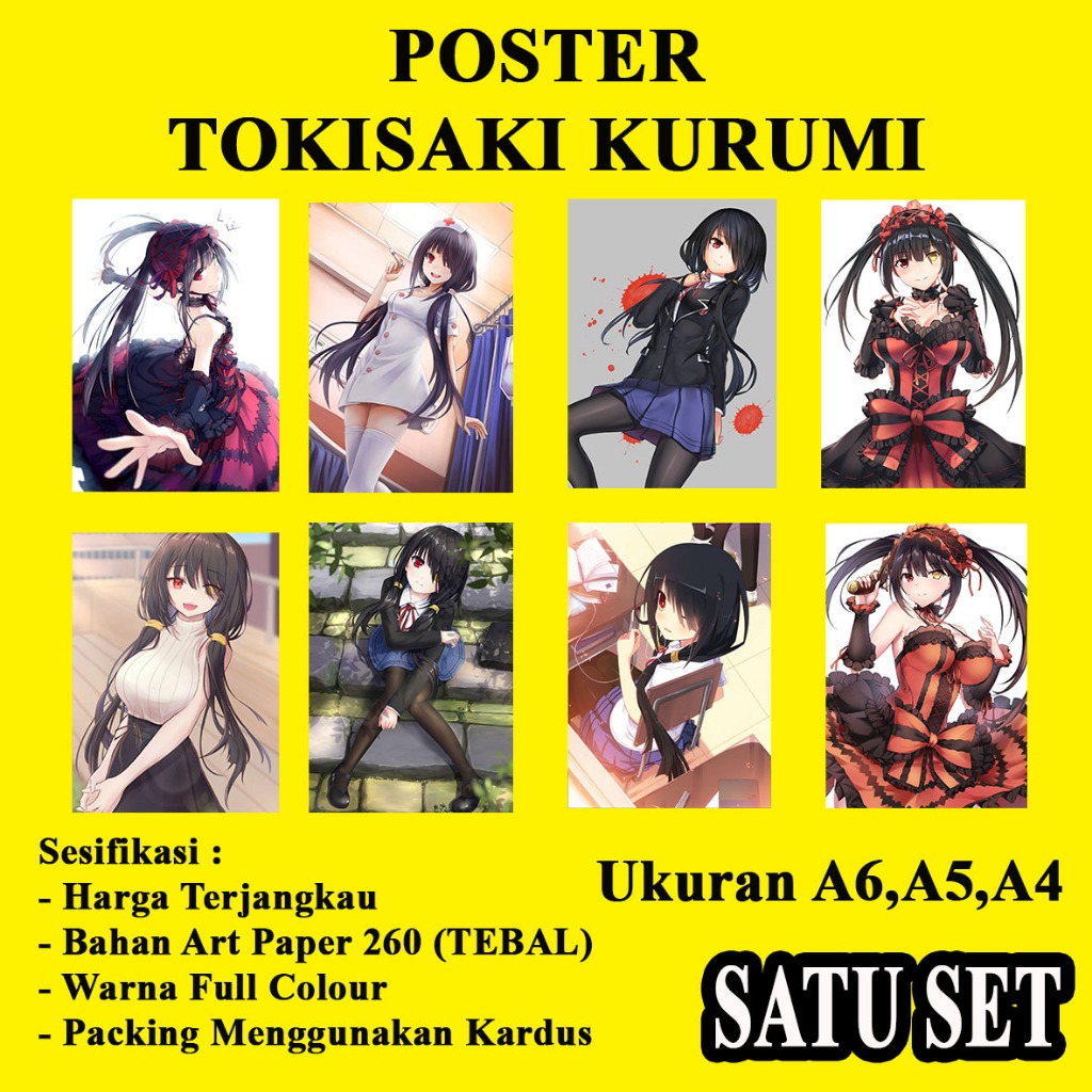 Poster anime  Date A Live Tokisaki Kurumi ukuran A6,A5 dan A4 1set murah terjagkau