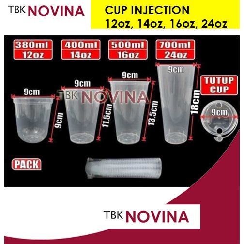 [ 25pcs ] CUP INJECTION / GELAS INJEKSI 12oz / 14oz / 16oz / 24oz / tutup cup injection