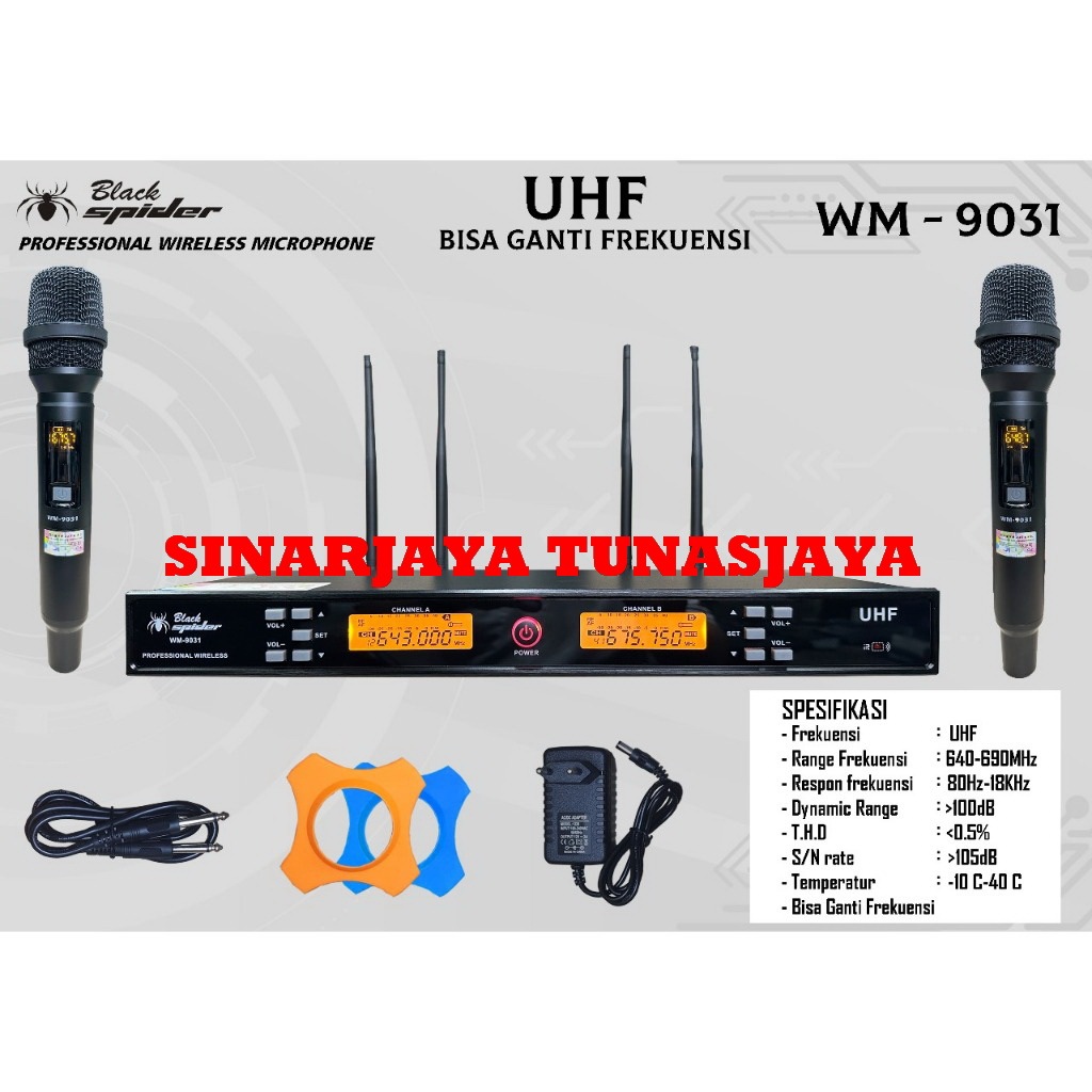 MIC BLACK SPIDER WM-9031 MULTOCGANNEL BISA UBAH FREQUENSI WIRELESS MICROPHONE BLACKSPIDER WM9031 MIC