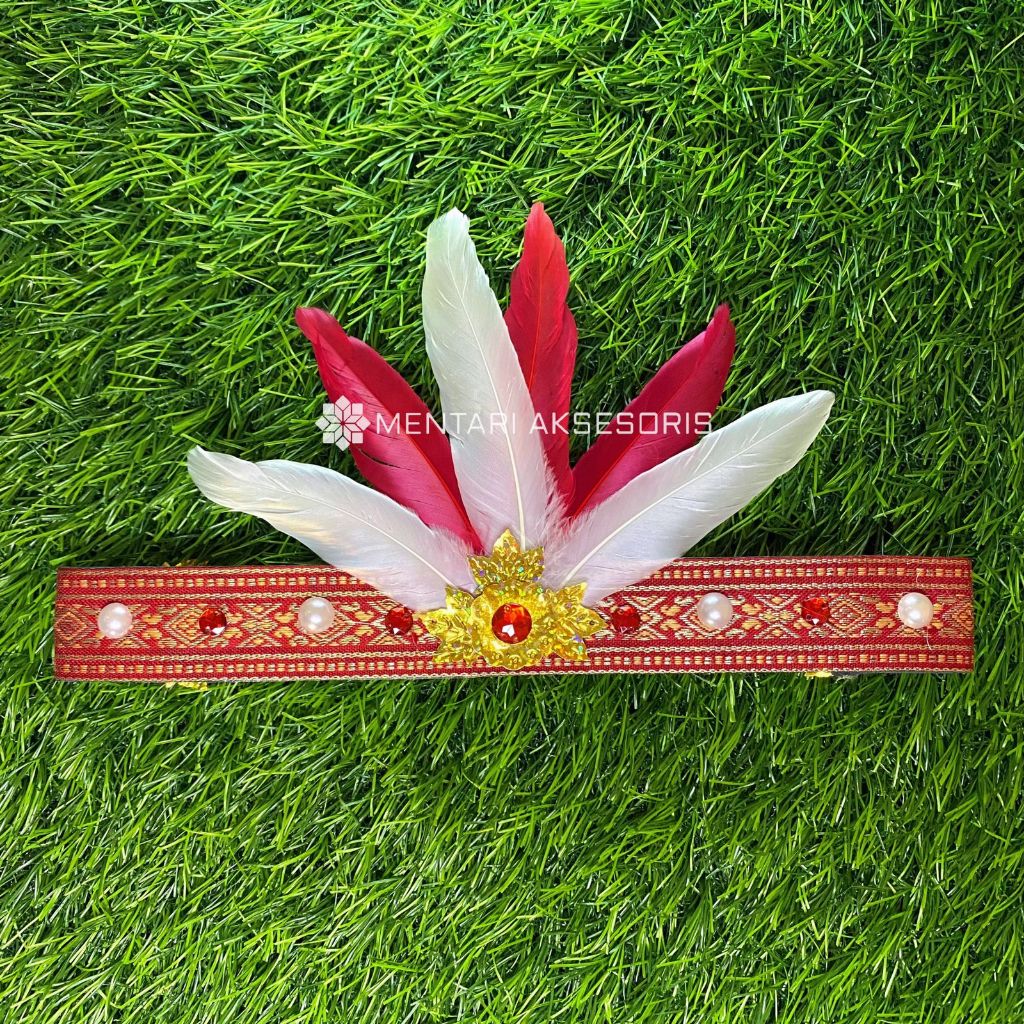 Mahkota Bulu Merah Putih / Aksesoris Kepala Terlaris