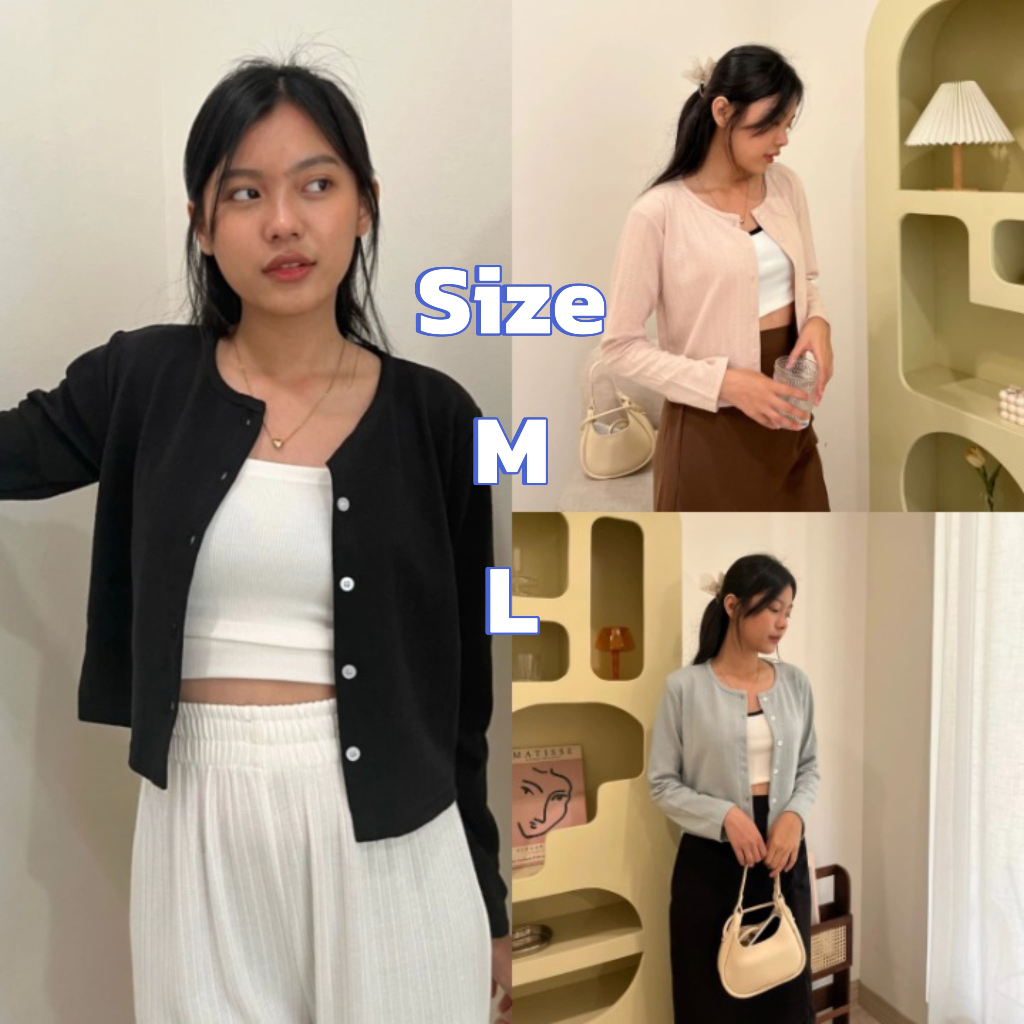 Baju Outer Cardigan Outfit Luaran Knit Lucu Hitam Putih Denim Tebal Kancing Depan Polos Mewah Elegan
