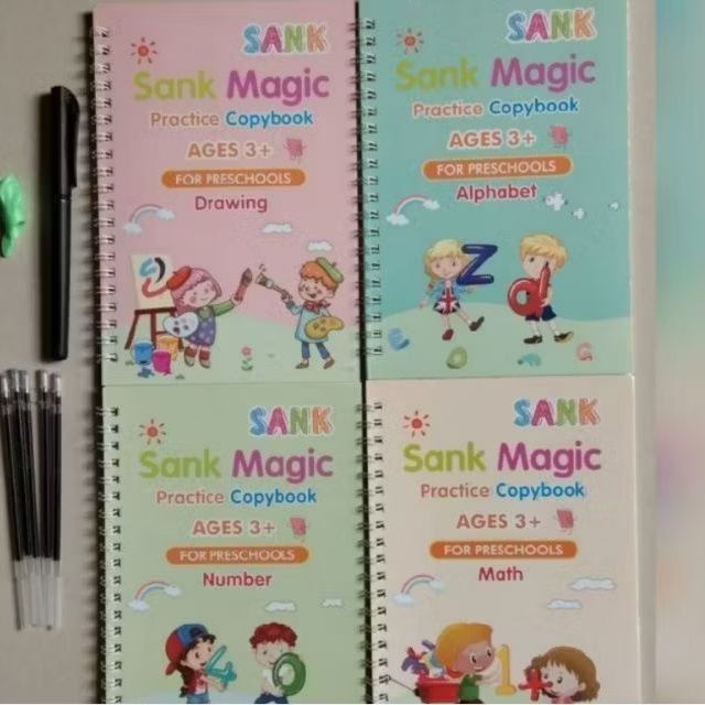 

4 Buku Pena / Set Magic Practice Book / Sank Magic Book / Belajar Alfabet Lukisan
