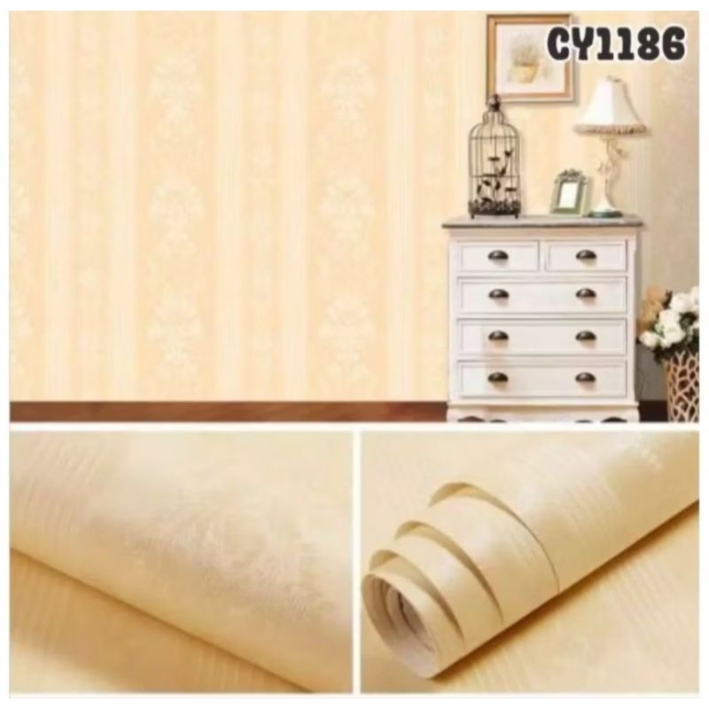 Wallpaper Sticker Dinding ukuran 45cmx10m motif salur gold emas cy1186 / gh129 karakter wallpaper pr