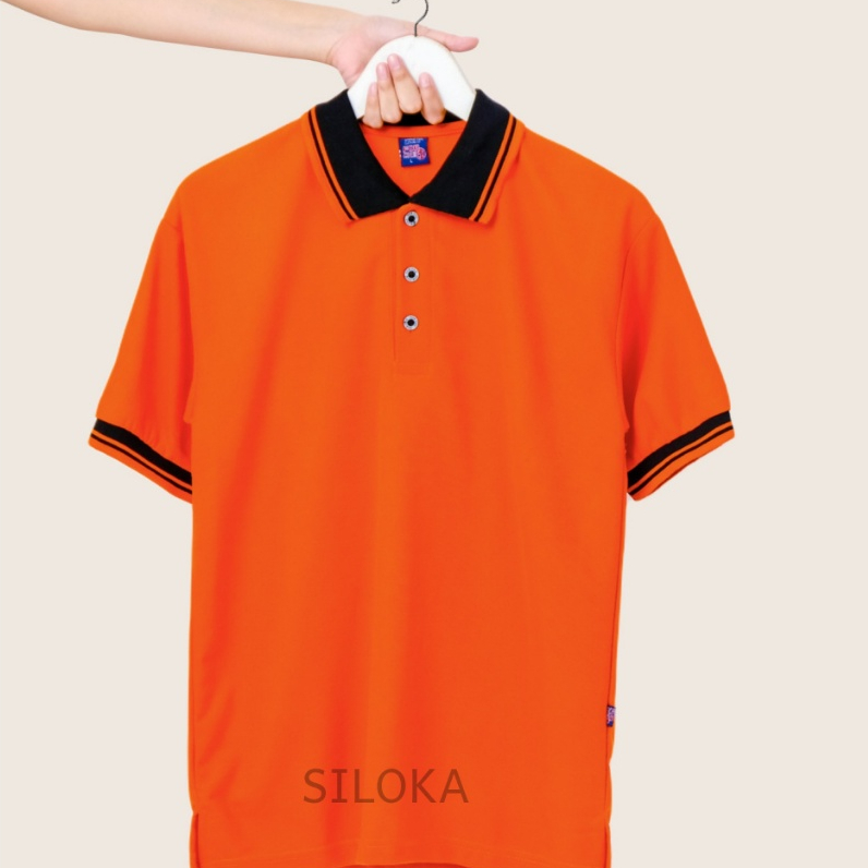 Kaos Polo Kerah Kombinasi Lengan Pendek ORANGE Polo Shirt Pria Dewasa