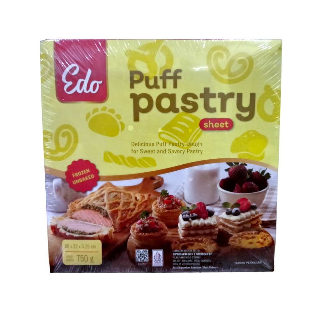 

Puff Pastry Sheet Zuppa soup adonan roti frozen beku instan EDO 750 Gram / Kulit Puff Pastry