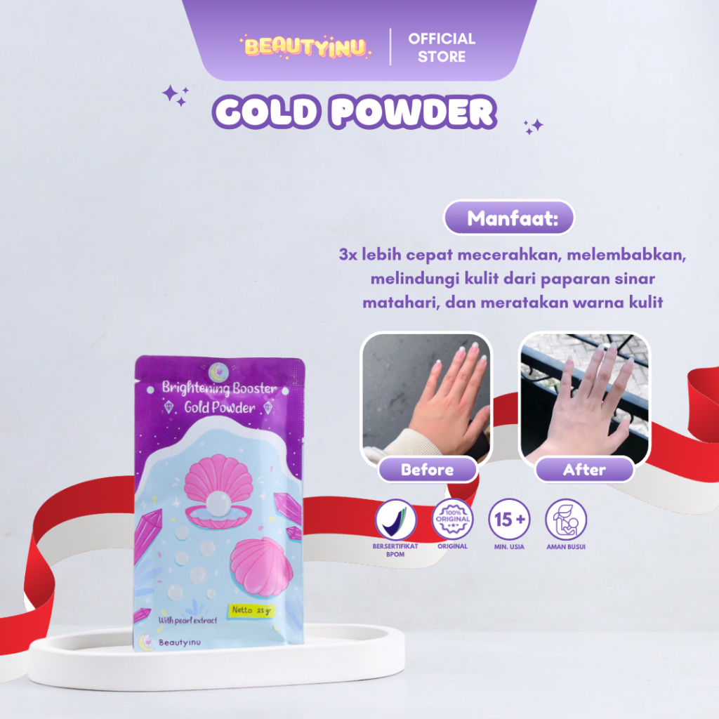 Gold Powder Serbuk Pemutih Badan Beautyinu Brightening Booster Gold Powder Serbuk Pemutih Badan & Wa