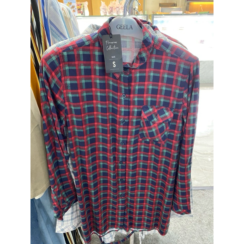 Geela Tunik Wanita motif kotak kotak Merah dengan Tali dibagian pinggang