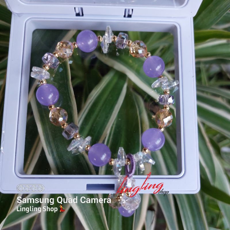 Gelang batu kristal free BOX, gelang batu kristal korea, gelang batu kristal mix titanium