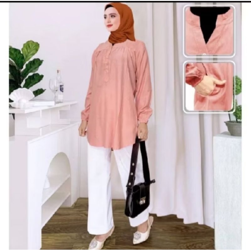 BLOUSE VISCOSE POLOS JUMBO WARNA SALEM/BLUS BIG SIZE/ATASAN WANITA