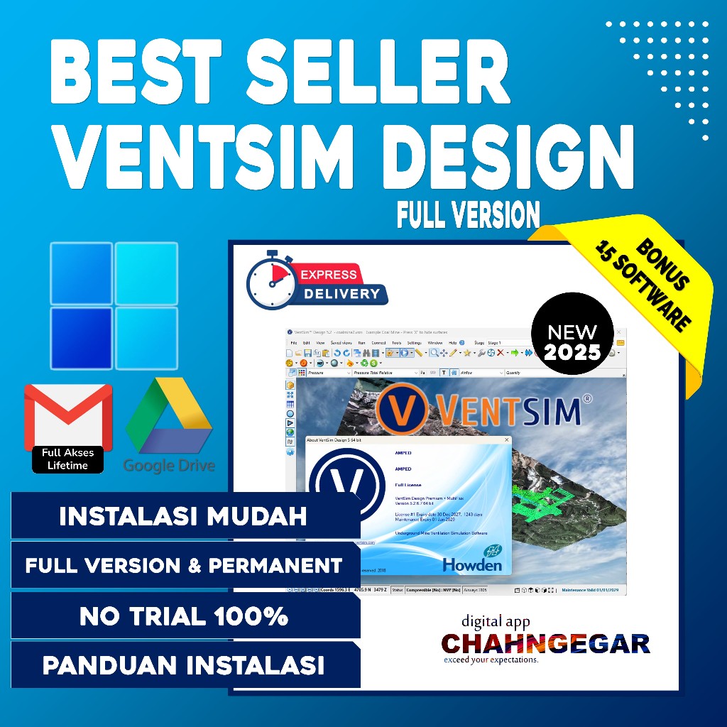 Howden Ventsim Design Premium 5 Full Software Desain Ventilasi Tambang 3D