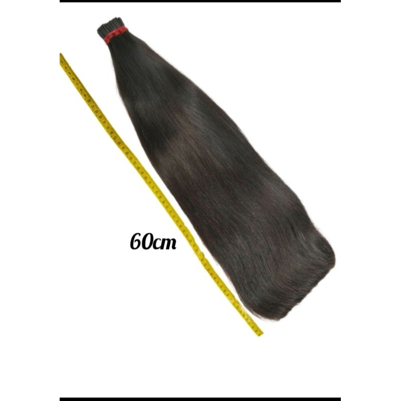 Rambut Sambung 60cm 100% Rambut Asli 1 Helai Hitam Lurus