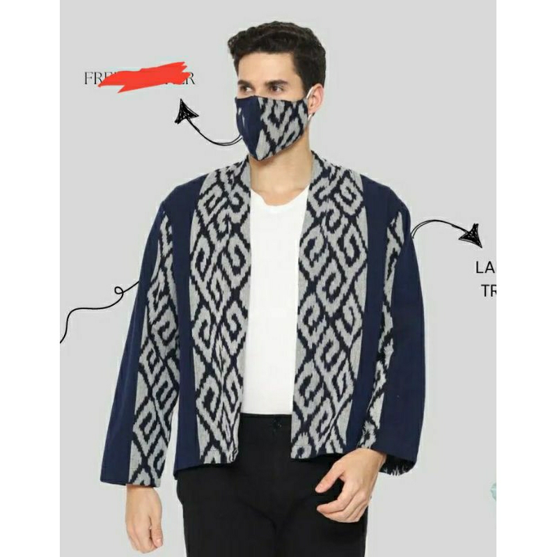 OUTER PRIA WARNA NAVY KIMONO TENUN PARUKI PALING MURAH