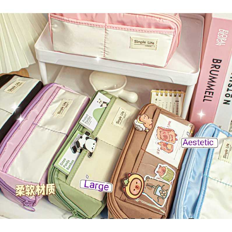 

SIMPLE LIFE PENCIL CASE Tempat Pensil Kain BIG SIZE Kapasitas Besar Sleting Banyak Sekat