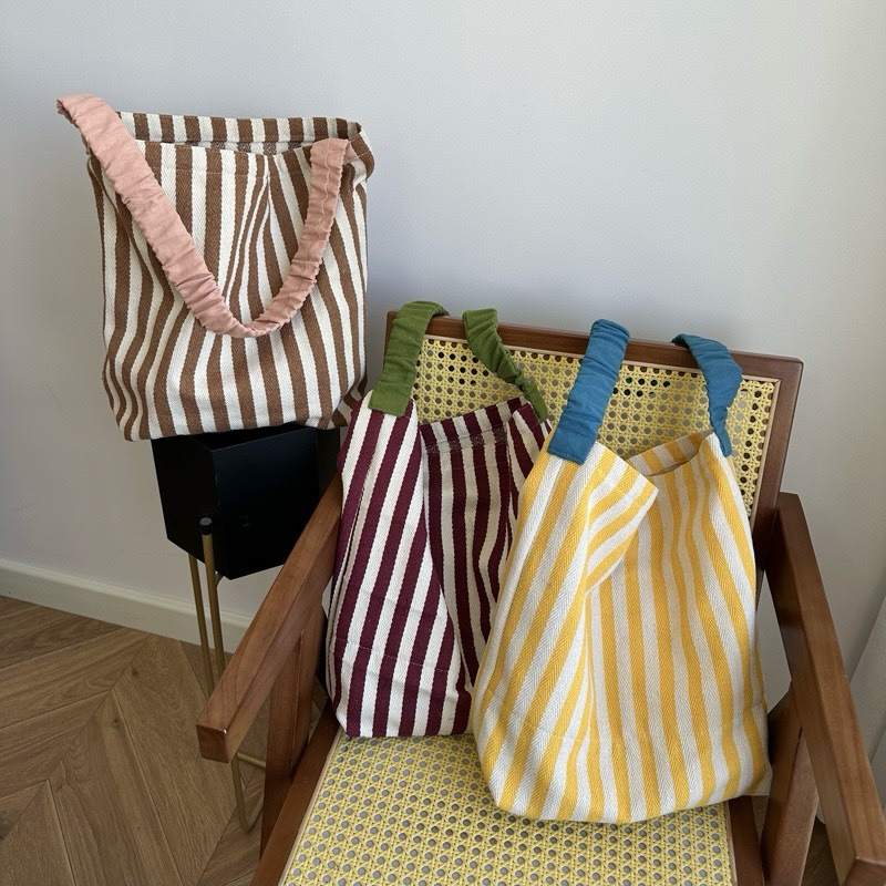 CLV 9.9 Buy1Get1 + Disc20% Tas Tote Kain Besar Laptop A4 Bunga Garis Kotak Kuning Hijau Merah Pink B