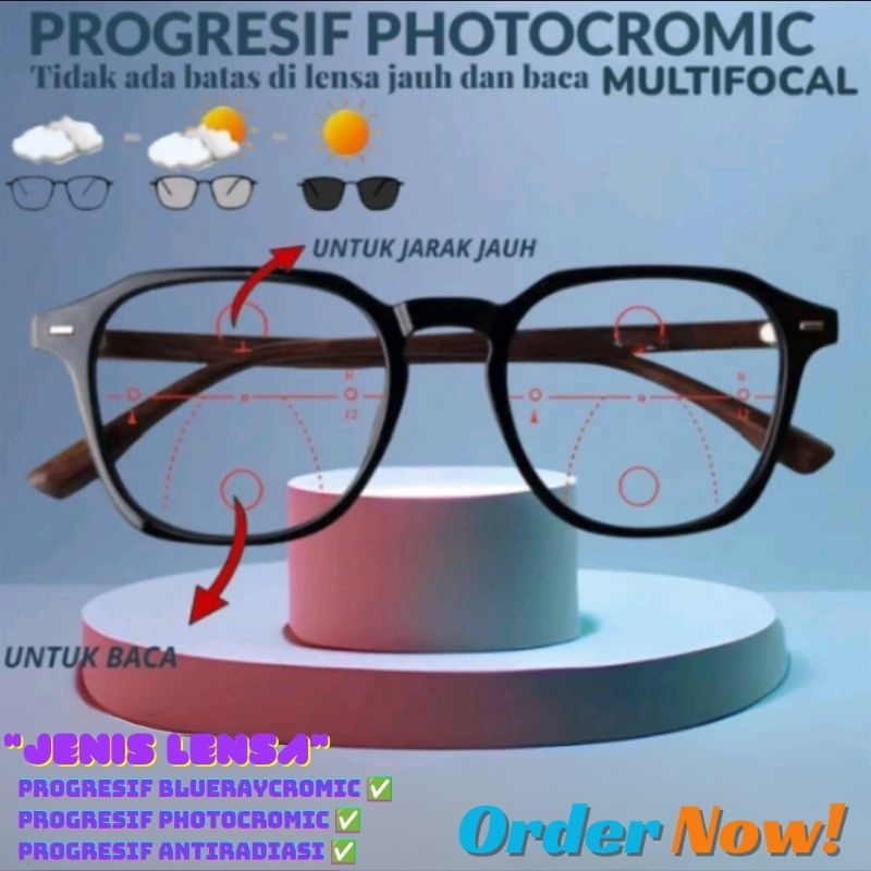 kacamata progresif baca plus pria wanita blueraycromic photocromic